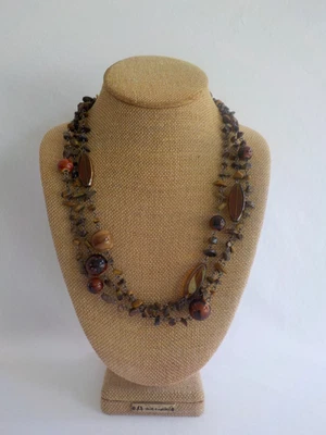 Collar Multi Hilo Marrón Vidrio Tigre Ojo Chips Cerámica Metal Redondo Foto 1 de 4