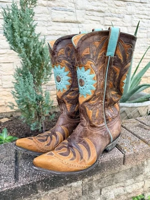 Botas blancas Old Gringo para mujer Volcano latón Buttercup Western Blue Flower 10B Foto 1 de 4