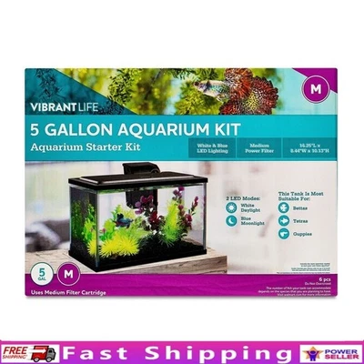 5 Gallon Glass Aquarium Starter Kit LED Light Filter Betta Tetra Guppy Care New - Image 1 of 4