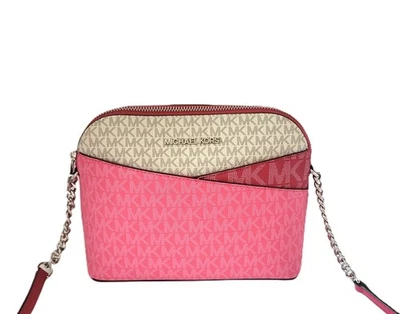 Michael Kors Jet Set Travel Medium Dome Crossbody Dark Raspberry Multi MK Logo - Image 1 of 4
