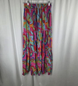 Maxi Falda Boho Mujer Pequeña Estampado Psicodélico En Niveles Elástico Cordón Cintura - Imagen 1 de 10