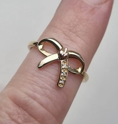 9ct Rose Yellow Gold Hallmarked Clogau Diamond Bow Ring 2g Q - Image 1 of 4