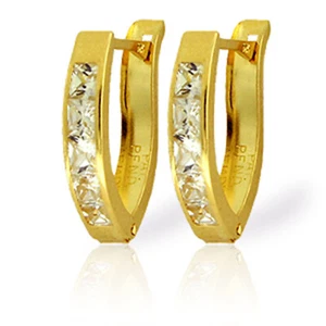 14K. SOLID GOLD CUBIC ZIRCONIA HOOP EARRING (Yellow Gold) - Picture 1 of 4