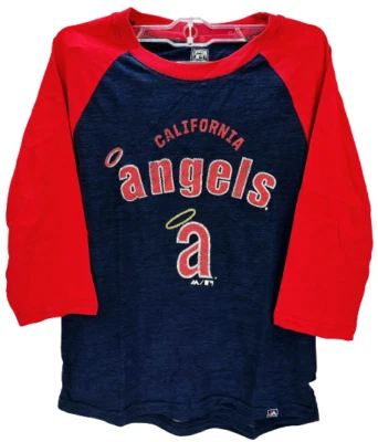 Camiseta Majestic Youth Los Angeles Angels of Anaheim manga 3/4-rojo/azul marino, pequeña Foto 1 de 4