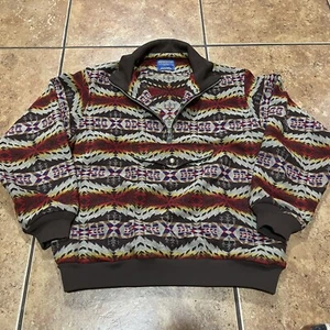 VTG Pendleton Native Sweater Men’s L Aztec Wool Pullover 1/4 Zip Anorak Jacket - Picture 1 of 10