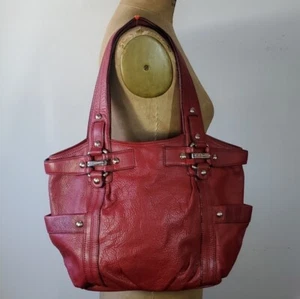 B.Makowsky 17x11x6" Schultertasche rot Pebbled Leder Trenntaschen Vintage 90er - Bild 1 von 13