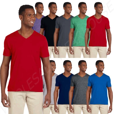 Gildan Mens T-Shirt V-Neck  Short Sleeve 4.5 oz SoftStyle Tee G64V - Image 1 of 2