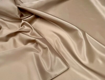 Golden Cream Beige Lining Satin Fabric Silk Look Feel Skirts Dress - 153cm Wide - Image 1 of 2