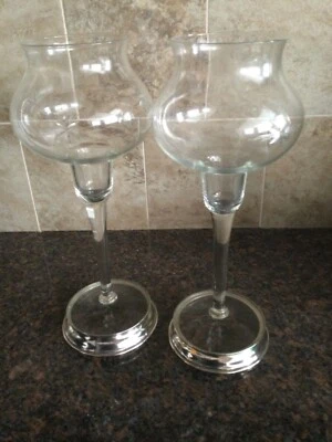 2X- 10"Vintage Wallace Bulbous Crystal Sterling Silver Rim Candle Stick Holders - Image 1 of 4