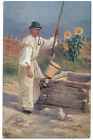 POSTCARD Slovak folk costume Piestany man water bucket well sunflowers painting