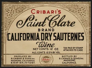 Vintage label CRIBARIS California Sauternes Wine Tax Paid by Stamp Madrone CA - Picture 1 of 2