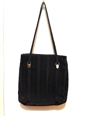 Handbag Black With Black Straps Corduroy Striped USA Americana By Sharif VTG - Image 1 of 4
