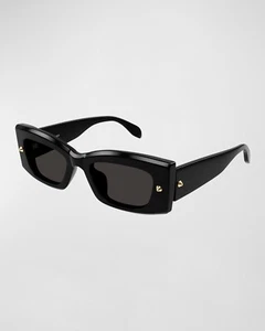 Alexander McQueen AM0426S Asian Fit 001 Men's Sunglasses Black Sze 51 Spike Stud - Picture 1 of 9