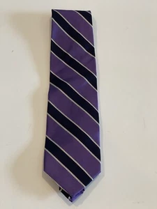 Men's Vtg Jos A Bank Violet/Lila/WhiteRegimental Striped Silk Tie-59”L x 3-1/2”W - Picture 1 of 5
