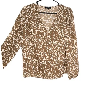 1.STATE *NWT* Floral Print Blouse V-Neck Long Sleeve Brown Beige Women's L - Picture 1 of 7