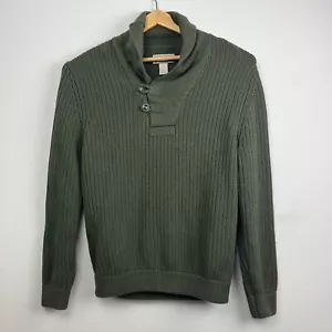 Duluth Trading Co High Neck Infantry Sweater Mens Large Green Wool Cotton Collar - Picture 1 of 14