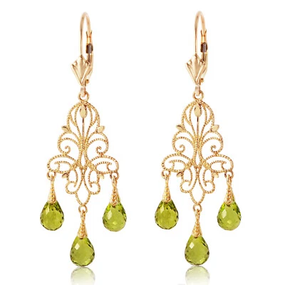 Pendientes de peridoto intrincado de oro macizo de 14K de 3,75 quilates Foto 1 de 4