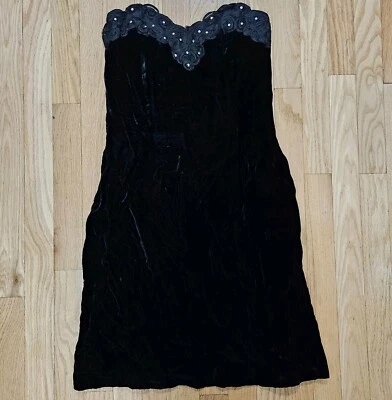 Vestido Besty & Adam S Y2K veludo vintage vampiro 9-10 sem alças anos 90 coquetel caprichoso - Imagem 1 de 4