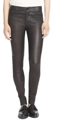Pantalones ajustados de tiro medio de cuero de cordero marrón talla 4 VINCE para mujer Foto 1 de 4