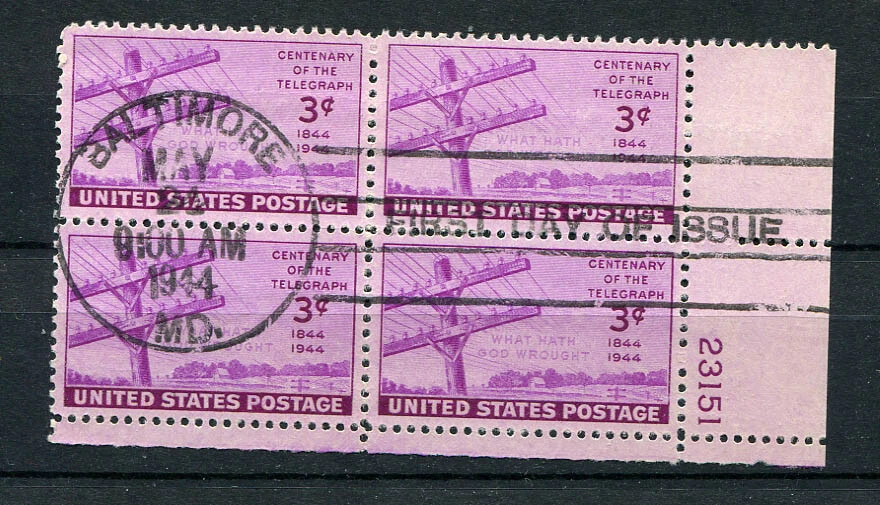 USA : Scott # 924 - Plate Block # 23151 - used - Image 1 of 1
