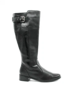50% OFF NEW WOMEN BOOTS TRIVICA LONG MID CALF ZIPPER LOW HEEL BLACK LEATHER  - Picture 1 of 7