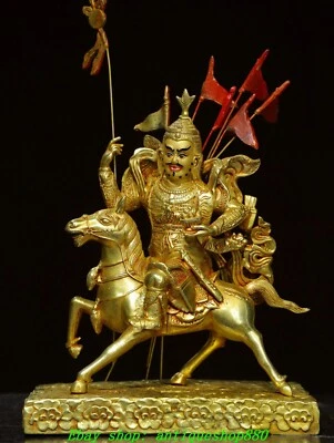 Estatua de Buda Caballo Paseo Palden Lhamo Budismo Dorado Bronce Nepal Antiguo 7,8"" Foto 1 de 4