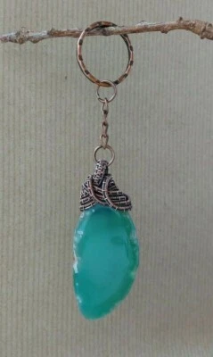 Oxidised Copper & Gren Agate Key Ring Fob Bag Charm Pendant Handmade - Image 1 of 4