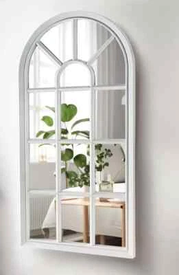 Window Style Wall Mirror Decor Stylish Arch Decor Hallway Glass Panel White 70cm - Image 1 of 3