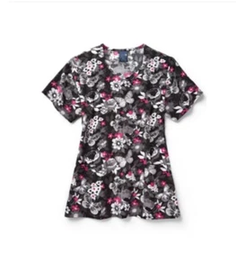 Women's Scrub Top XS Zoe + Chole Fairy Garden Pockets V-neck Floral Butterflies - Picture 1 of 1
