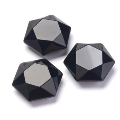 10pcs Natural Obsidian Hexagon Pendants Smooth Mini Stone Charms Craft 28~29x5mm Foto 1 de 2