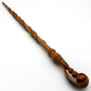 16" DeLacour Hand Carved Mahogany Wood Magic Wand Witch Wizard w/Free Velvet Bag - Picture 1 of 12