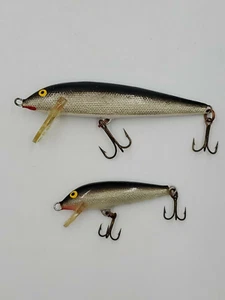 2 Original Rapala Floating Minnnow Silver/Black Finland wood crankbait lure - Picture 1 of 12
