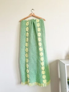 Vintage Green and Yellow Floral Afghan Daisy Lime Large - Picture 1 of 5