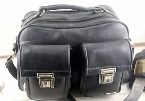 Marsand Vintage Black Leather Padded Camera Bag SLR DSLR Case w Strap