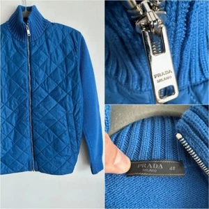 Prada Strick Steppjacke Blau Reißverschluss Wollpullover NFC - Bild 1 von 15