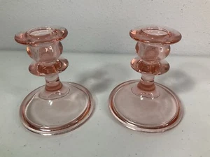 Pink Candle Holders-Set Of Two. Vintage. 4” Tall x 4” Base. Excellent Condition. - Picture 1 of 7