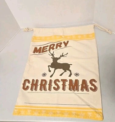 Large Cotton Christmas Sack w/Drawstrings "Merry Christmas" - 27" x 19" Bag - Image 1 of 4