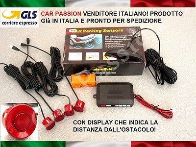 Kit 4 Sensori Di Parcheggio Auto Rosso Display Fiat 500 500l 500x Panda Qubo • 23.49€