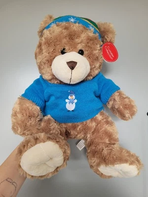 Christmas Cuddles teddy bear with snowman jumper Knitted Hat Blue Card Factory - Image 1 of 4