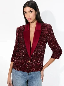 NWT $795 ALICE & OLIVIA Devyn Sequin Blazer In Garnet 6 - Picture 1 of 6