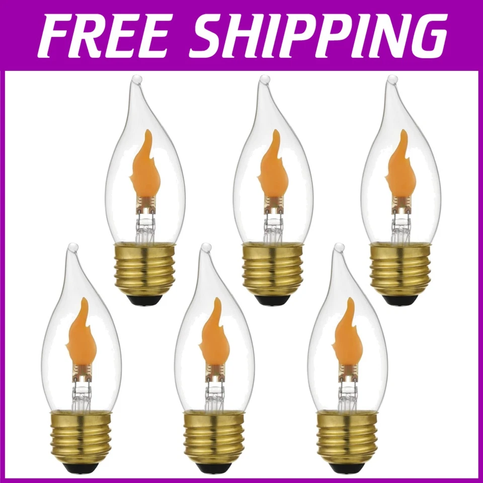 Realistic Flickering Candle Bulbs, Warm Amber Glow - 6 Count - Image 1 of 4