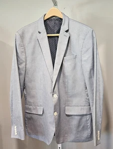 Express Photographer Mens 44R Sport Coat Lt Blue/Gray Fitted Cotton 2 Button - Picture 1 of 6