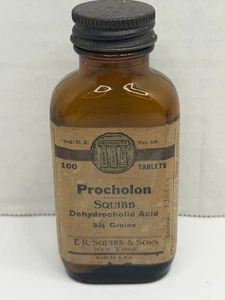 E.R. Squibb leere Bernsteinflasche Dehydrochlorsäure Procholon - Bild 1 von 8
