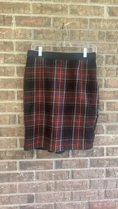 J Crew Skirt 6 Red Tartan Plaid Pencil Holiday Preppy Wool Blend - Picture 1 of 3