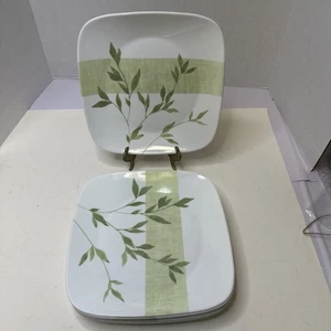 Corelle RIVAGE ~ Vitrelle 2 ~ 10.5” Dinner Plate Green Leaf Lot Of 8 - Picture 1 of 10