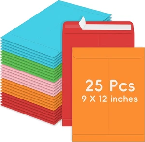 25 Pack Colored Mailing Envelopes, 9 x 12 Inches Self-Seal 9x12, Multicolor  - Foto 1 di 7