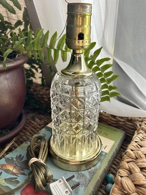 "Lámpara de cristal de vidrio cortado vintage con base de latón 9,5"" estilo bohemio checo" Foto 1 de 4