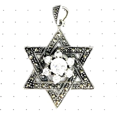 COLGANTE Estrella de David Judío con Piedras Circonita cúbica y Marcasita PLATA ESTERLINA .925 Foto 1 de 4