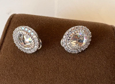 Pendientes de botón Judith Ripka de plata esterlina circonita cúbica - Clip ON Foto 1 de 4