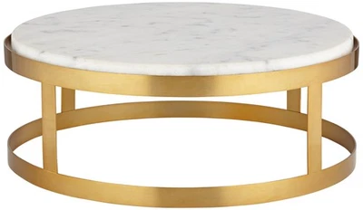 14" Marble and Gold Finish Pedestal Lamp Riser - Image 1 of 4